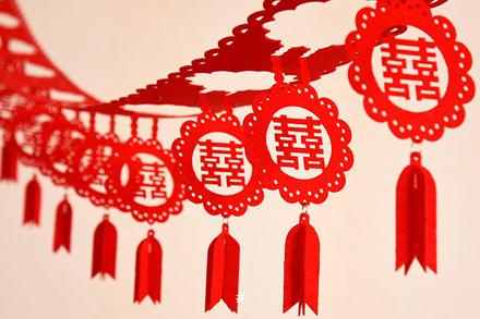 結(jié)婚用品創(chuàng)意婚房婚禮布置裝飾客廳無紡布喜字拉花彩帶婚慶燈籠