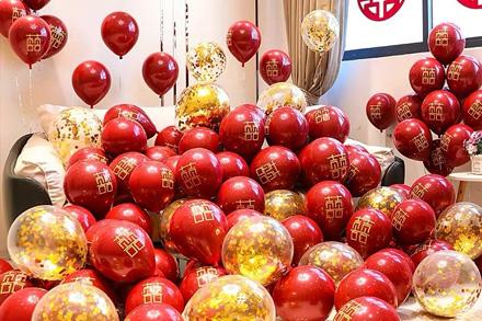 婚慶裝飾氣球10寸石榴紅結(jié)婚婚房場(chǎng)景布置浪漫婚禮加厚乳膠氣球
