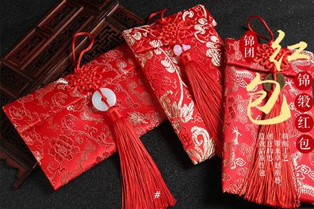 中國風(fēng)燙金印花布藝紅包中國結(jié)流蘇布紅包婚禮用品喜慶封福袋