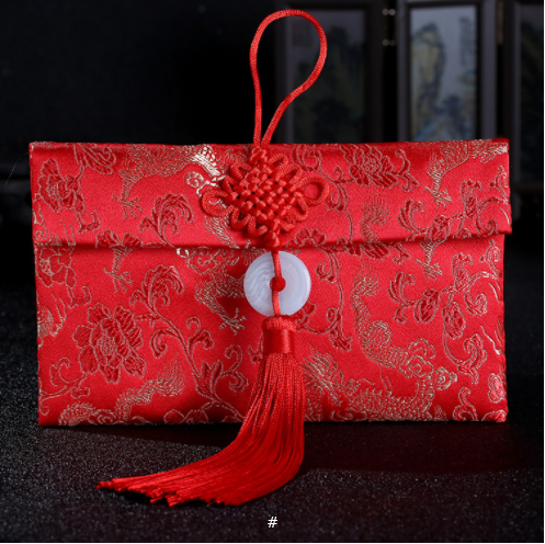 中國風(fēng)燙金印花布藝紅包中國結(jié)流蘇布紅包婚禮用品喜慶封福袋