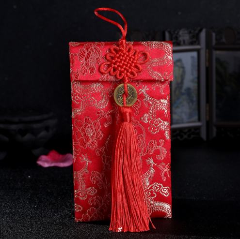 中國風(fēng)燙金印花布藝紅包中國結(jié)流蘇布紅包婚禮用品喜慶封福袋